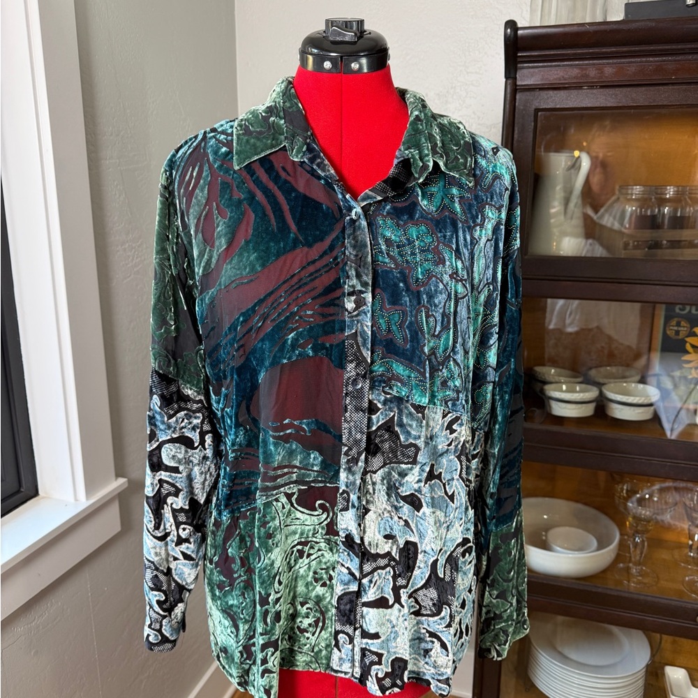 Chico's Velvet Burnout Long-sleeved Shirt Sz XL - Picture 4 of 8